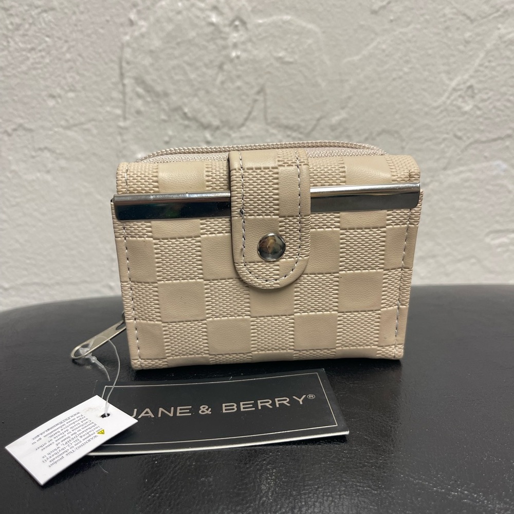 Checkered Beige Wallet with Snap Closure